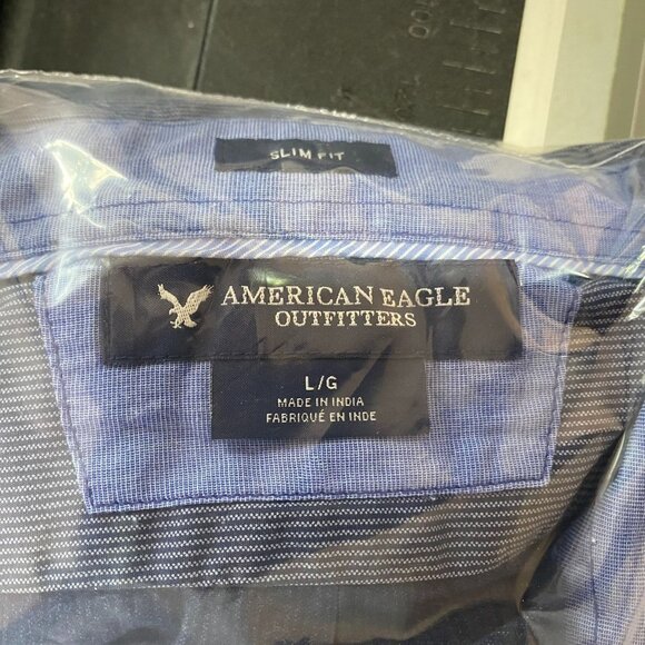 American Eagle Outfitters Men's Shirt Large Blue Striped Slim Fit Long Sleeve - Picture 3 of 8
